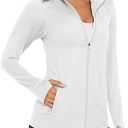 Women Long Sleeve Cardigan with Thumb Holes Full Zip Hiking Sports Shirt, Size US L