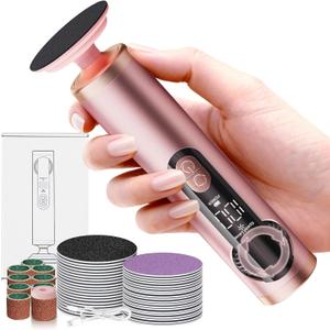 Electric Foot Callus Remover Rechargeable, Professional Pedicure Tools for Feet with 40PCS Sandpaper Discs, Adjustable Speed Heel Scraper for Cracked Heels, Foot Care Scrubber File for Dry Dead Skin (Rose Pink)