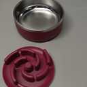 32 Oz Dog Bowl with Slow Feeder Insert Stainless Steel Pet Water Bowl for Medium & Large Breed Non Slip Rubber Base & Plastic Puzzle Feeder - Red