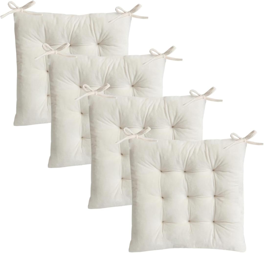 Set of 2 Chair Cushions for Dining Chairs with Ties, Indoor Non-Slip Kitchen Chair Pad and Dining Room Seat Cushion Mat for Office Living Room Outdoor 15.5" - Ivory