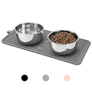 Ptlom Pet Placemat for Dog and Cat, Mat for Prevent Food and Water Overflow, Suitable for Medium and Small Pet, Grey, Silicone