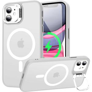 Goodon Magnetic for iPhone 11 Case with Screen Protector, Built-in Metal Camera Kickstand,[Compatible with Magsafe] [Wireless Charging] Matte Protective Phone Cover 6.1" for Men Women Girls - Clear