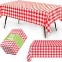 20 Pack Rectangular Tablecloth, Red and White Checkered Pattern, 55 x 103 inches, Disposable Plastic Table Covers for Parties, Outdoor, Restrant and Home (20 Pack)