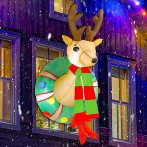 Juegoal 4 FT Christmas Inflatable Rudolph Wreath, Lighted Blow Up Reindeer with Built in LED Lights, Indoor/Outdoor Xmas Holiday Decor, Light Up Front Door Window Lawn Yard Garden Decorations