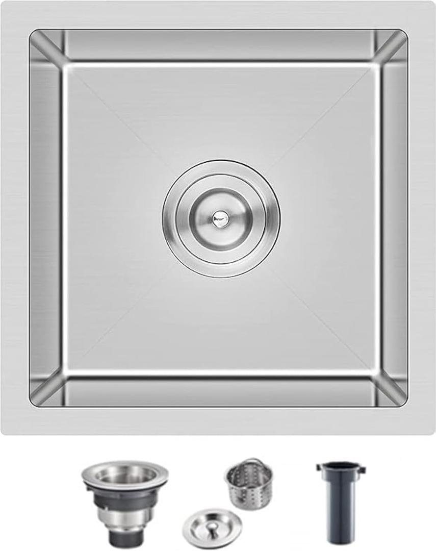 MESIDA 15 Inch Single Bowl Kitchen Sink SUS304 Undermount Stainless Steel Kitchen Sink (15 x 15 x 8 Inch)