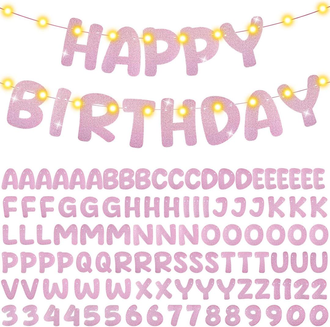 TaoBary 112 Pcs Glitter Letter Custom Banner DIY Customizable Banner Kit Including 107 Letters and Numbers 3 Rope for Halloween Birthday Party Anniversary Personalized Decor (Pink)