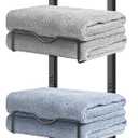 HarJue Over The Door Towel Racks, No Drill Towel Storage with Basket & Hooks, SpaceSaving MultiFunctional Towel Holder for Bathrooms, bedrooms, Apartments, RVs (Matte Black, 5 Tier)