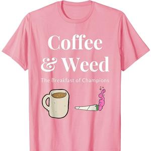 Coffee & Weed Pot Head Gift Cannabis & Caffeine Wake & Bake T-Shirt (Pink, M)
