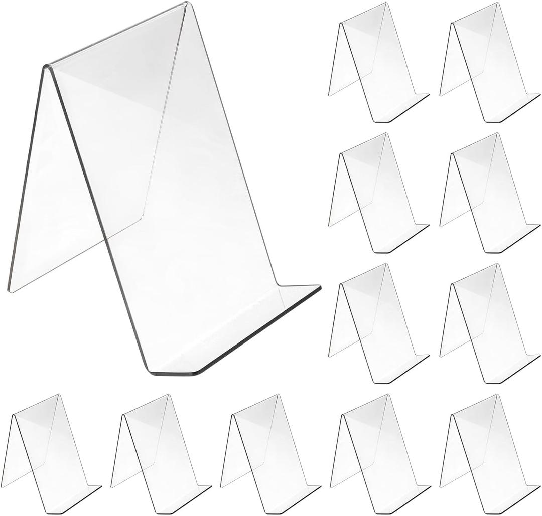 12 Pcs 6 x 4 Acrylic Book Stand Display, Clear Acrylic Holder Display Easel, Tablet Holder Displaying for Book Photos, Picture Notebooks, Music Sheets, Artworks, CD