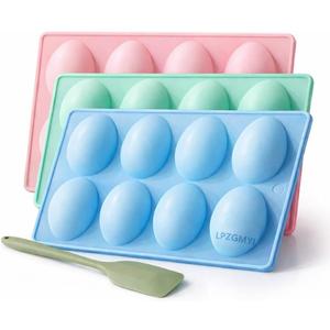 Silicone Egg Molds for Baking 3 Pack 24 Cavity Food-Grade Chocolate Molds Baking Candy Jello Mold Set Non-stick Egg-Shaped Easter DIY Baking Supplies for Cake Ice Cream Dessert Ice Cube Pastry