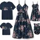 PATPAT Family Matching Outfits Mommy and Me Dresses Hawaiian Tropical Vacation Beach Spaghetti Strap Dress and Shirt, Size Toddler 3-4Y