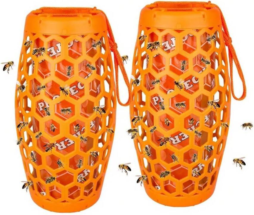 Wasp Traps Outdoor Hanging, Wasps Repellent for Indoor/Outdoor, Carpenter Bee Trap for Outside, Yellow Jacket Trap, Bee Killer, Fake Wasp Nest&Paper Wasps-2 Pack 4 Sticky Boards(Orange)