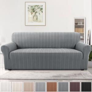 H.VERSAILTEX High Stretch Sofa Slipcover 1-Piece Couch Cover Non Slip Sofa Cover with Elastic Bottom Thick Soft Sofa Covers Washable Polyester Spandex Jacquard Fabric Stripe Design(Sofa, Grey)