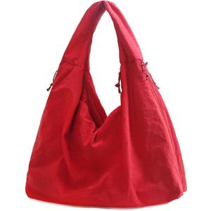 Large Nylon Hobo Bag Women Crescent Shoulder Bag Vintage Tote Bag Casual Shopper Handbag for Women (Red)