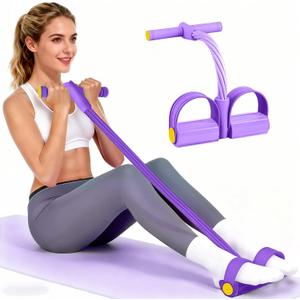 Pedal Resistance Bands with Handles, Durable 6-Tubes Multifunction Pedal Resistance Band, Natural Rubber Foot Pedal Resistance Bands, Fitness Resistance Bands for Abdomen, Waist, Arm, Leg - Purple