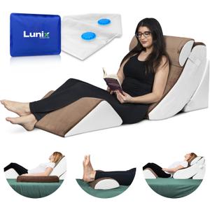 Lunix LX5 FSA 4pcs Orthopedic Bed Wedge Pillow Set with Washable Cover, After Surgery Memory Foam Support, OEKO-TEX Certified, Comfort for Sleep and Recovery, Hot/Cold Pack & Vacuum Bags, Almond Brown