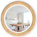 Round Rattan Mirror, 24" Circle Wall Mirror, Farmhouse Wooden Vanity Mirror with Handmade Wicker Frame, Decorative Boho Mirror for Nursery Bedroom Living Room Entryway White
