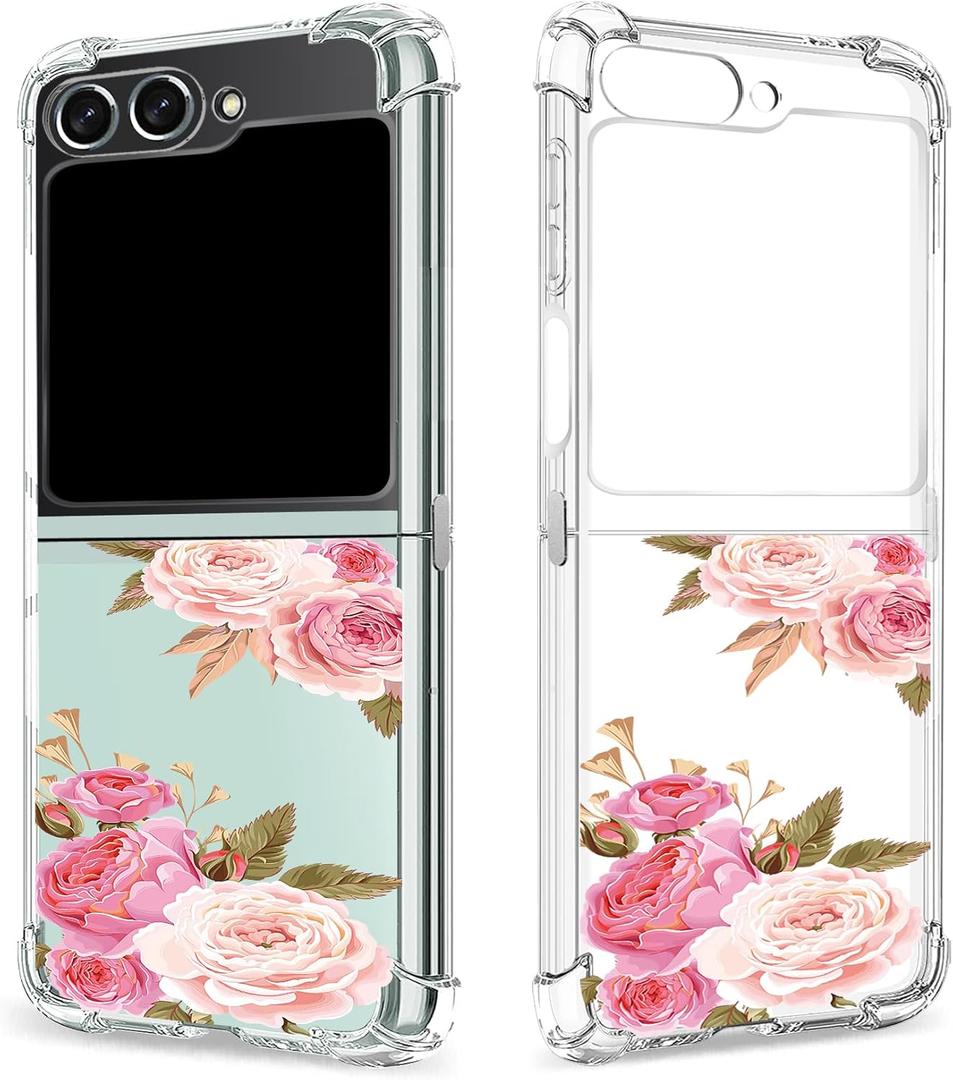 Floral Clear Case for Galaxy Z Flip 6 for Women Girls,Pretty Phone Cover for Samsung Galaxy Z Flip6,Flower Design Slim Soft Transparent Drop Proof TPU Protective Silicone Case,FL-K