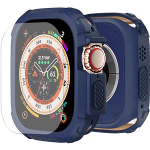 2 x BOTOMALL Screen Protector Compatible with Apple Watch Ultra 3/2/1 49mm Bumper Case,Rugged Military Grade Flexible TPU Face Cover with Tempered Glass Film for iWatch Men Womens