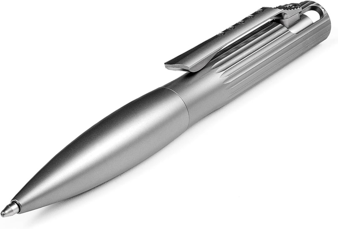 Titanium Bolt Action Pen 4.4" Heavy-Duty EDC Ballpoint Pen w/Extra Refill Tactical Pocket Pen for Office, Everyday Carry & Gifts (Black Ink)