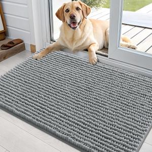 OLANLY Dog Door Mat for Muddy Paws 36x24, Ultra Absorbent Chenille Mud Doormat, Non-Slip Washable and Dirt Trapping Doormat for Indoor Entryway, Quick-Dry Indoor Pet Bed Mats for Dogs, Grey