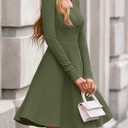 BTFBM Casual Fall Dresses for Women 2025 Long Sleeve Ribbed Button Down Empire Waist A Line Winter Wedding Guest Dress (Green, M)