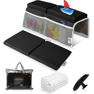 Baby Bath Kneeler & Elbow Rest Pad Set | Extra Thick 1.5 Foam That Relieves Knee & Elbow Pressure | Non-Slip Suction Stability | Machine Washable, Quick-Dry | Brush & Washcloth Gift Included (Black)