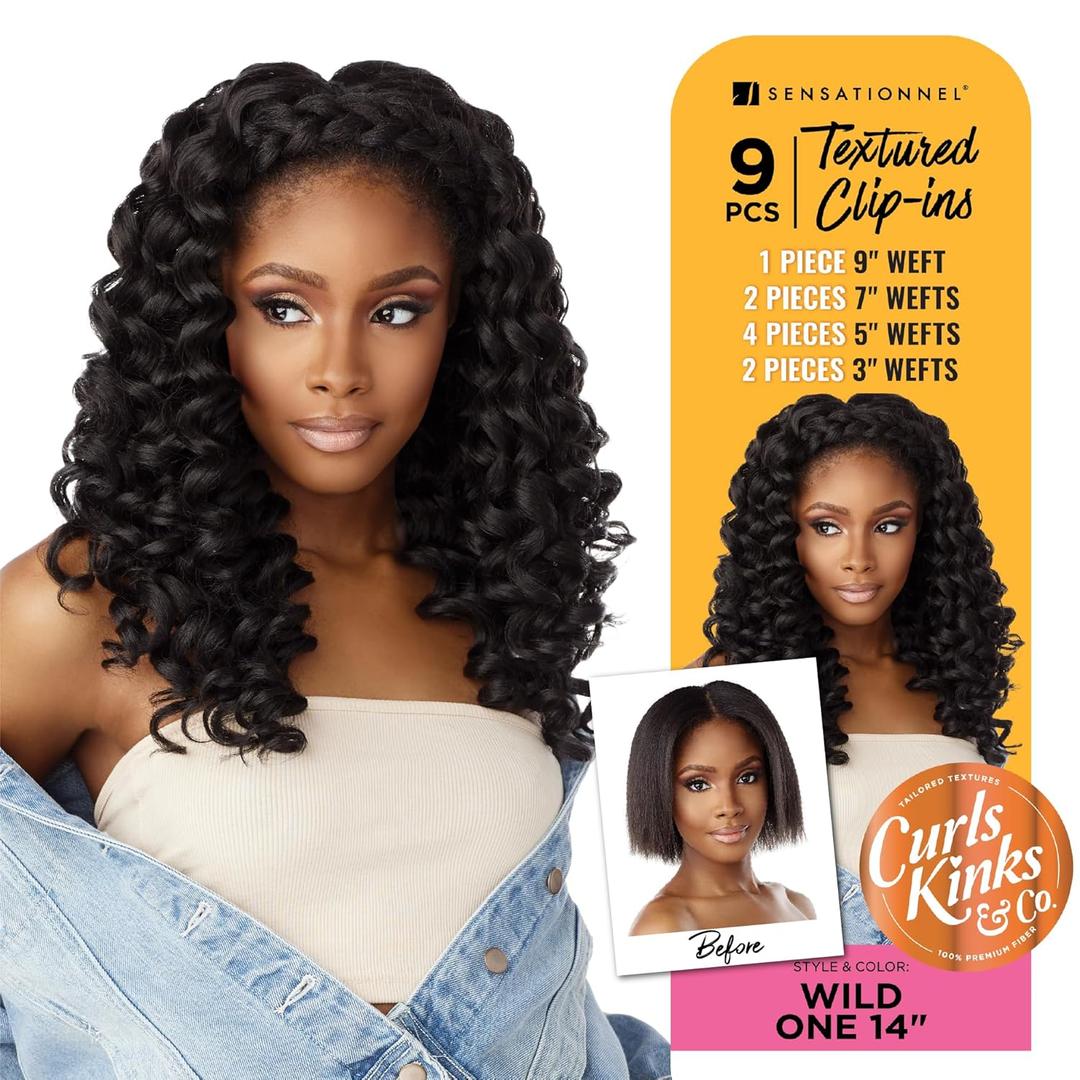 Sensationnel Curls kinksandco clip in - wide one 14 inch easy to use clips for natural 3c to 4c hair textures (2 DARKBROWN)