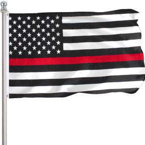 Thin Red Line Firefighter American Flag 3x5 Ft Outdoor, Vibrant Color Polyster Black Red and White US National Flag, Fire Fighter USA Flags Canvas Header and Brass Grommets