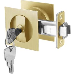 Malimali Pocket Door Lock, Pocket Door Hardware Square Door Lock for Privacy Sliding Door Bifold Door Locks and Pulls Handles Replacement Hardware (Brushed Gold, Entry Lock with Key)