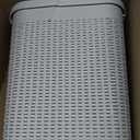 Mind Reader Slim Laundry Hamper with Lid, 40L Clothes Basket, Narrow Tapered Design with Ventilated Cutout Pattern, Plastic, Ivory, Single