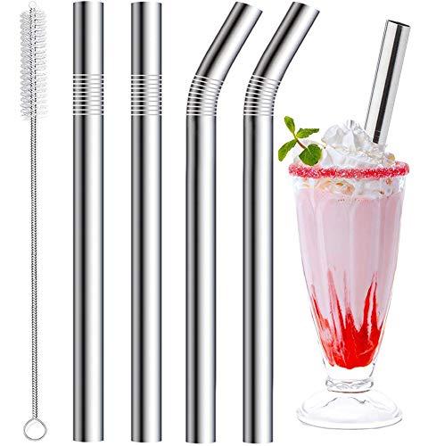 Vinaco Stainless Steel Smoothie Straws, 0.4'' Extra Wide Reusable Metal Drinking Straws for Milkshake, Smoothie, Beverage, Set of 4 with 1 Cleaning Brush