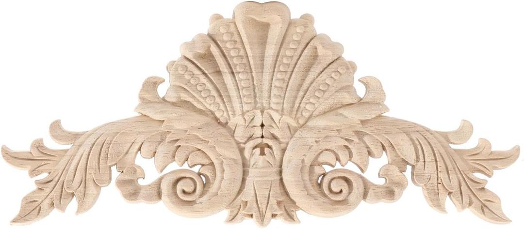 Wooden Carved Onlay Appliques Wood Carving Decal Unpainted Furniture Bed Door Cabinet Decor(13,30x14cm/11.81x5.52inch)