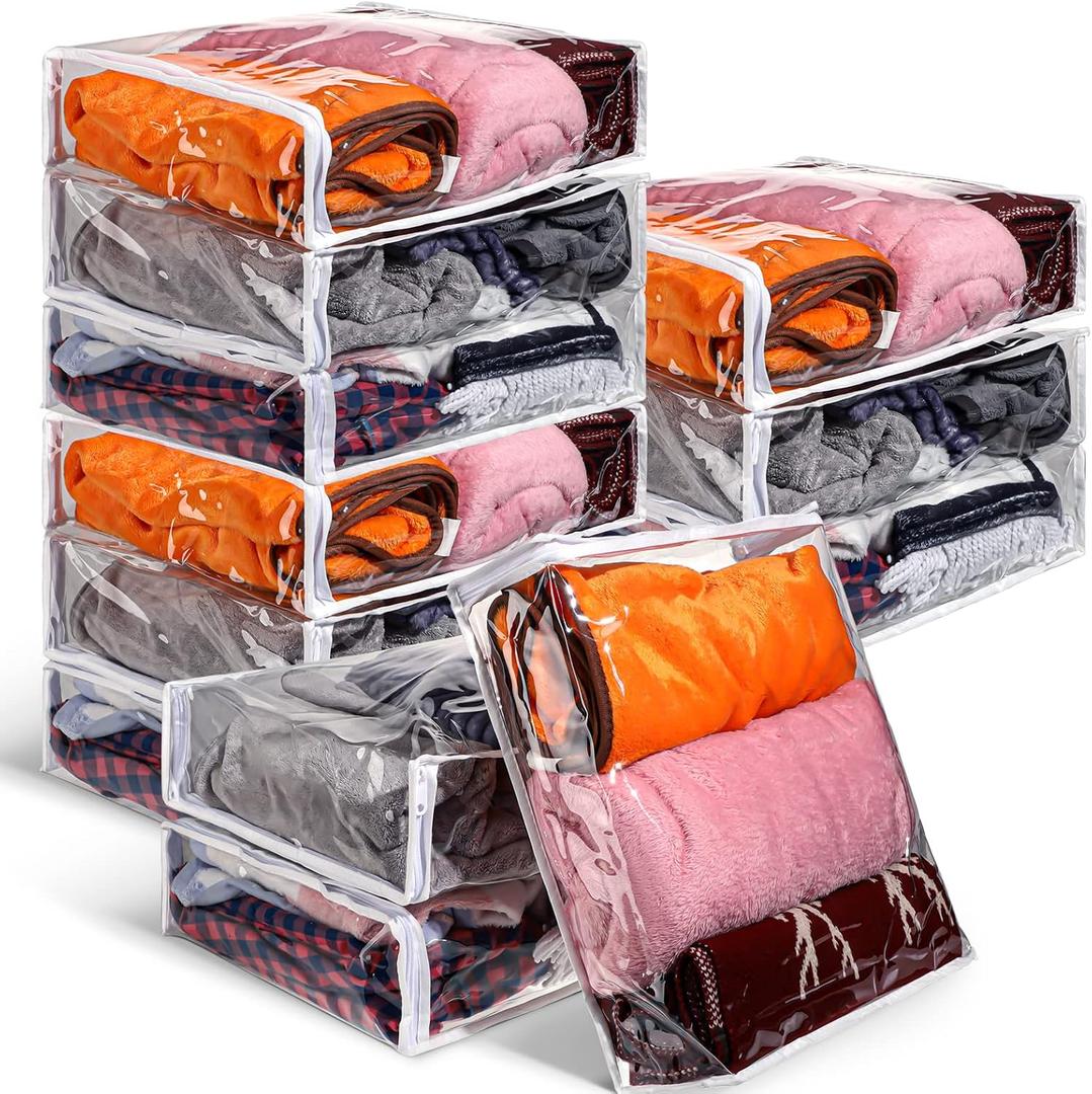 Kingdder 12 Pcs Clear Vinyl Zippered Storage Bags 15.8 x 13.8 x 4 Inch Sweater Storage Bags Plastic with Zipper Moth Proof Bed Sheet Organizer for Blankets Clothes Closet Sweater Quilt Pillow