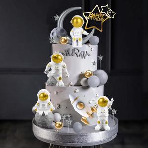 Space Cake Toppers with Balls Stars Astronauts Figurines Rocket for Outer Space Theme Birthday