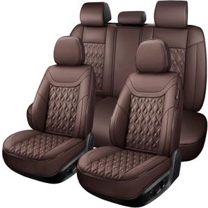 Car Seat Covers, Universal Faux Leather Car Seat Covers Full Set, 5 Seats Comfortable Leather Seat Covers for Cars, Waterproof Automotive Seat Covers for Most Sedans, SUV (Brown)