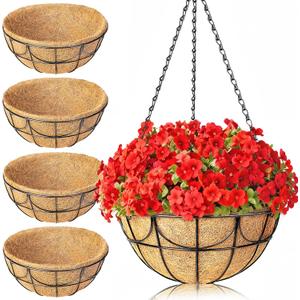 13.5 Inch 4 Pack Hanging Baskets Planters for Outdoor Plants - Wire Hanging Baskets Plant for Plants Outdoor with Coco Liners Minimalist Metal Hanging Pots for Outside Garden Patio Porch Decor