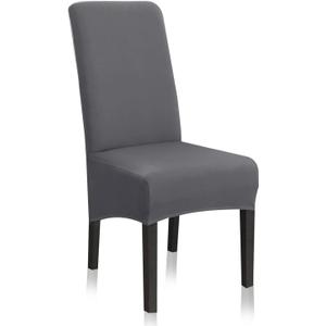 Stretch Dining Chair Slipcovers, XL/Oversized Removable Washable Soft Spandex Extra Large Dining Room Chair Covers for Kitchen Hotel Table Banquet Solid Color (4 Per Set, Gray) (Grey)