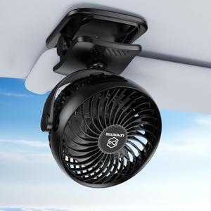 Shinebella AA Battery Car Clip Fan with Aromatic Feature for Sun Visor, 4 Speeds, 5V USB Desk Fan for Stroller, 5'' Small Cooling Vehicle Fan for Headrest/Golf Cart, Quiet, Batteries Not Included