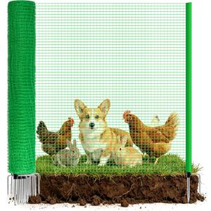 3'x50' Temporary Fence with Posts, Dog Fencing, Garden Fence Animal Barrier | Thicker U-shaped ground anchor post, Portable, Complete Fence Kit, Outdoor Use