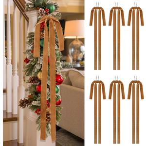 SIMISI RIBBON Camel Long Velvet Bows Ornaments for Christmas Tree, Wreath, Garland, Swag, Staircase, Fireplace, Door (15 * 24 inch, 6 Pieces)