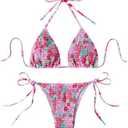 COZYEASE Women's 2 Piece Floral Bikini Sets Smocked Drawstring Side Triangle Halter Sexy Cute Swimsuits Small