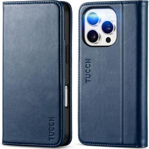 TUCCH Wallet Case for iPhone 16 Pro, PU Leather RFID Blocking [3 Card Slot] Folio Cover, Kickstand Book Design [Shockproof TPU Interior Case] Compatible with iPhone 16 Pro 5G 2024, Dark Blue