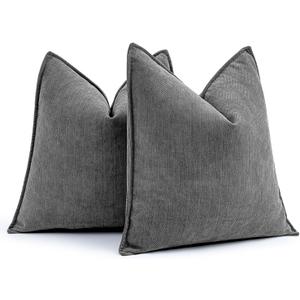MIULEE Pack of 2 Dark Grey Decorative Pillow Covers 18x18 Inch Soft Chenille Luxurious Couch Throw Pillows Farmhouse Cushion Covers with Elegant Design for Sofa Bedroom Living Room Home Decor (18" x 18" (Pack of 2))