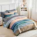 Nesker 7 Pcs Comforter Set Queen Size, Ocean Beach Coastal Bedding Set for Kids and Adults, Abstract Teal Bed Sheet Set with Fitted Sheet 2 Pillowcases & 2 Shams