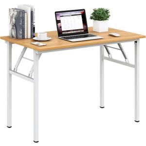 Need Folding Desk for Home Office 39-3/8 inch Length Modern Folding Table Computer Desk No Install Needed Teak Color Desktop White Frame AC5BW(100 * 60)