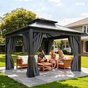YITAHOME 10X10FT Polycarbonate Gazebo Outdoor Patio Double Top Canopy