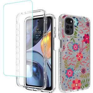 Case for Moto E32/Moto E32S/Moto G22 XT2231-2 Case with Tempered Glass Screen Protector, Floral Crystal Clear TPU Shockproof Protective Armor Cover for Motorola Moto G22 (Floral Prints)