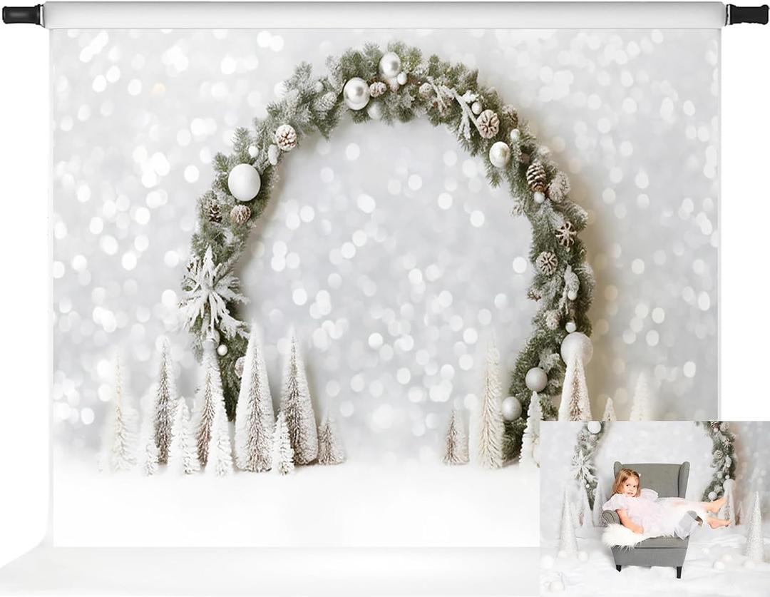 Kate Christmas Photography Backdrop White Christmas Bokeh Background Winter Snow Children Photo Backdrop Photo Booth Props, 7x5ft