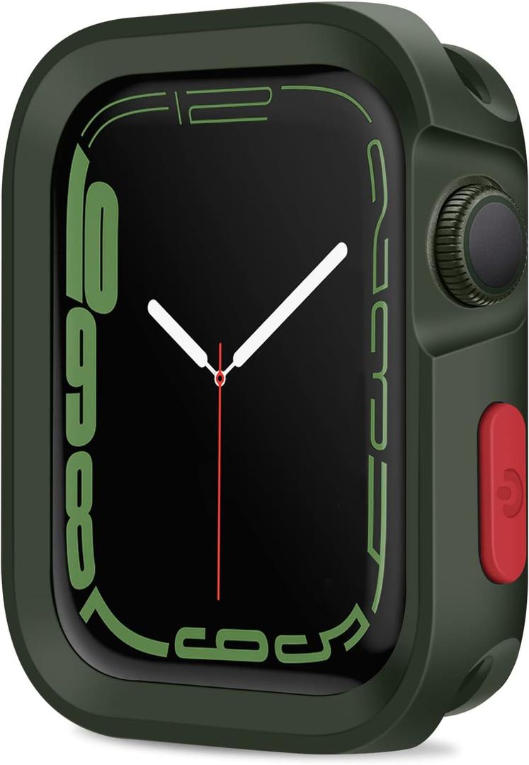 Amizee Rugged Case Compatible with Apple Watch Case Series 9/8/7 41mm SE 3/2/1 Series 6/5/4 40mm, Soft TPU Shockproof Bumper Drop Proof Protective Cover Compatible with iWatch - Army Green